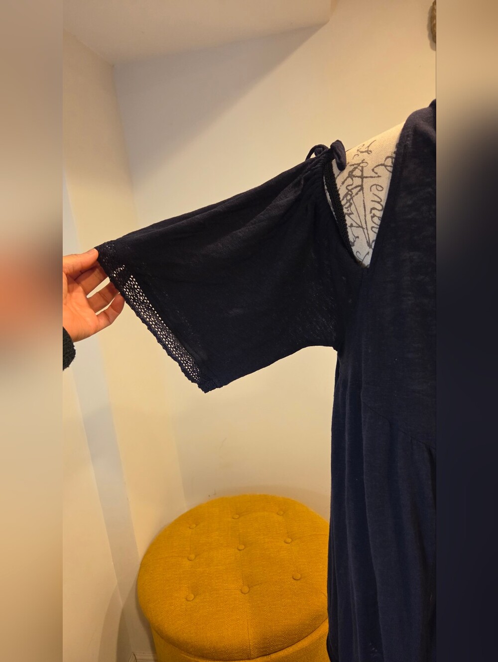 Free People Navy Blue  Cold-Shoulder Embroidered Top, Size S. - Picture 9 of 16